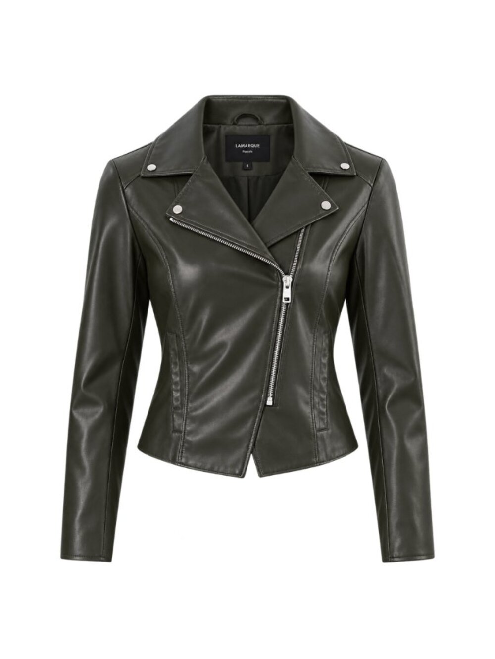 Lamarque Pascale Faux Leather Moto Jacket in Dark Olive